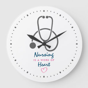 Nursing is a work of Heart Saying w/ Stethoscope Large Clock