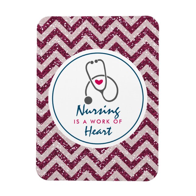 Nursing is a work of Heart Saying w/ Stethoscope Magnet (Vertical)