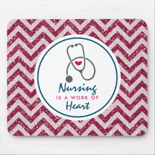 Nursing is a work of Heart Saying w/ Stethoscope Mouse Pad