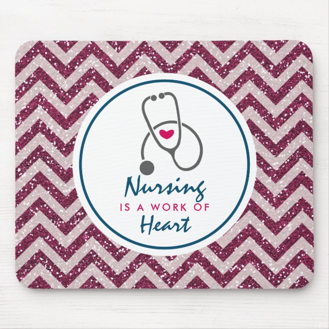 Nursing is a work of Heart Saying w/ Stethoscope Mouse Pad (Front)