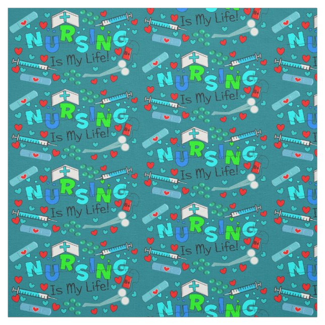 Nursing Is My Life Teal Fabric (Swatch)