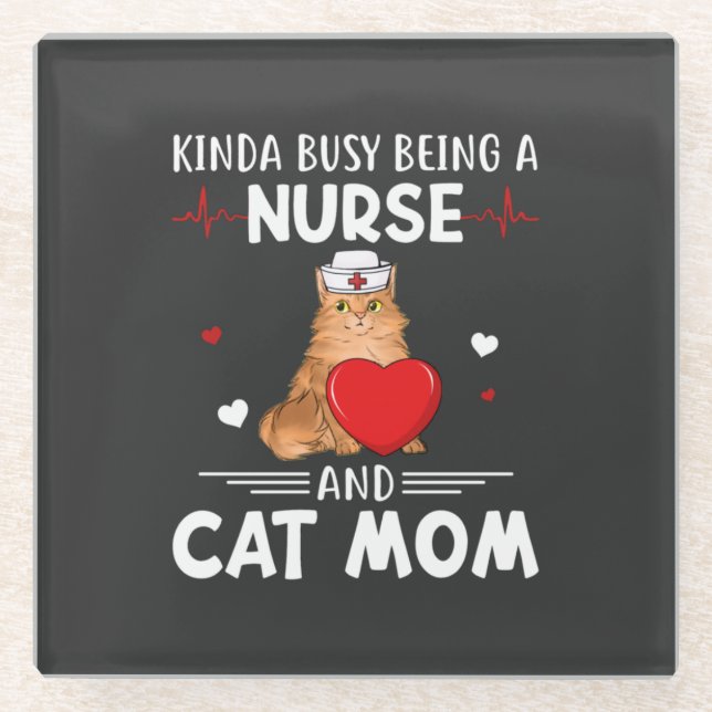 Nursing Life | Nurse And Cat Mom Glass Coaster (Front)