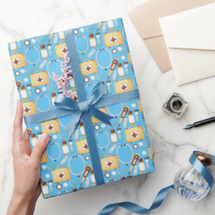 Nursing Medical Pattern Stethoscope Thermometer Wrapping Paper