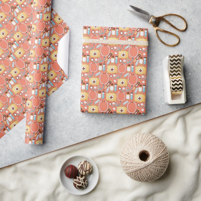 Nursing Medical Pattern Stethoscope Thermometer  Wrapping Paper (Crafts)