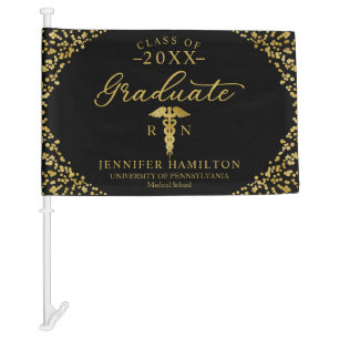 Nursing Medical School Black Gold Graduation Car Flag