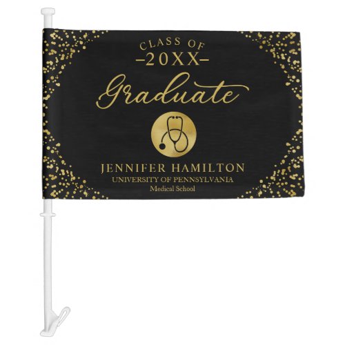 Nursing Medical School Black Gold Graduation Car Flag