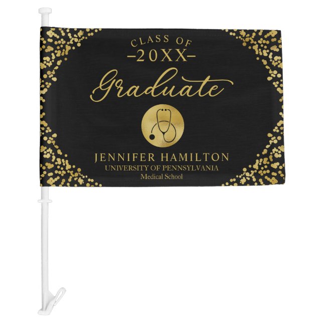 Nursing Medical School Black Gold Graduation Car Flag (Front)