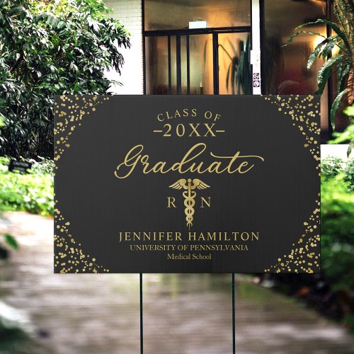 Nursing Medical School Black Gold Graduation Sign