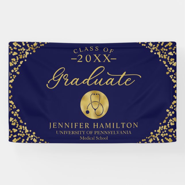 Nursing Medical School Blue Gold Graduation Banner (Horizontal)