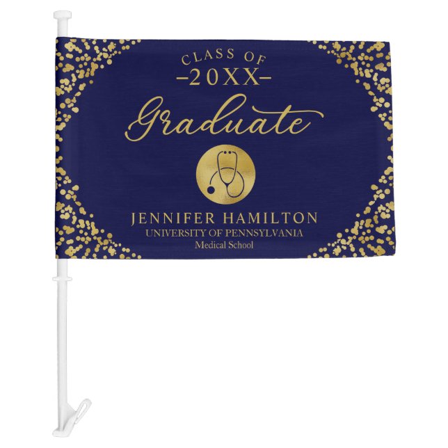 Nursing Medical School Blue Gold Graduation Car Flag (Front)