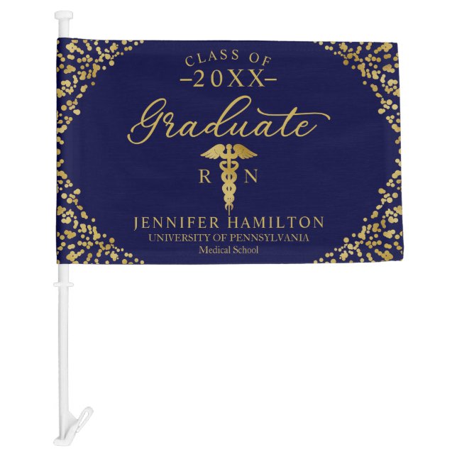Nursing Medical School Blue Gold Graduation  Car Flag (Front)