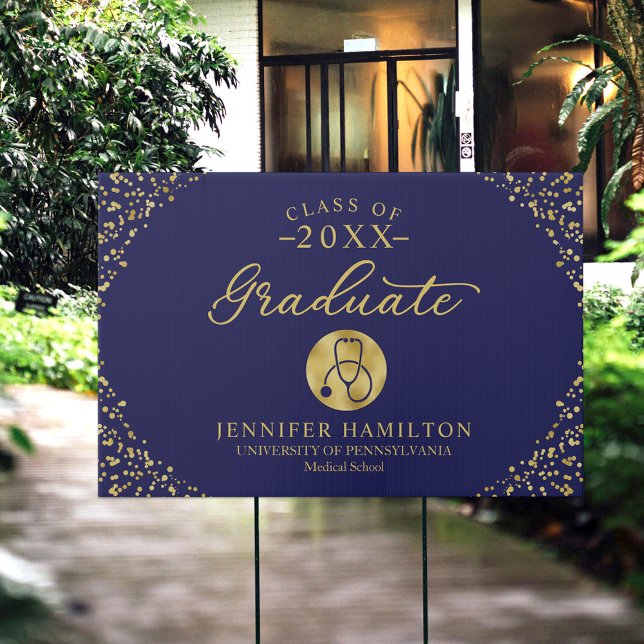 Nursing Medical School Blue Gold Graduation Sign (Creator Uploaded)
