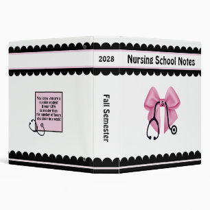 Nursing Medical School Personalized Pink Bow 3 Ring Binder