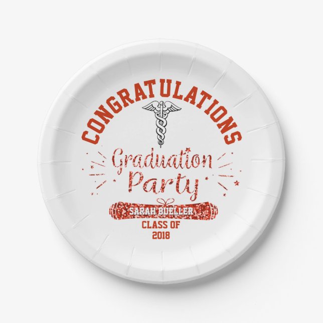 Nursing Medical School Red Graduation Party Paper Plates (Front)