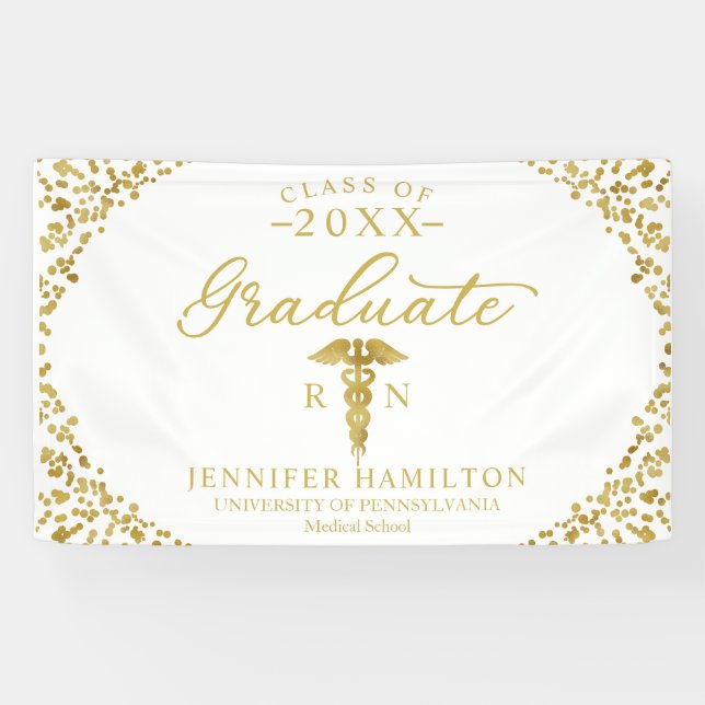 Nursing Medical School White Gold Graduation Banner (Horizontal)
