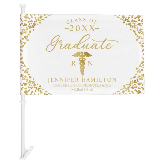 Nursing Medical School White Gold Graduation Car Flag (Front)