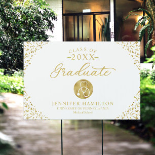 Nursing Medical School White Gold Graduation Sign