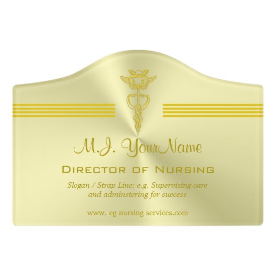 Nursing profession design with golden caduceus door sign