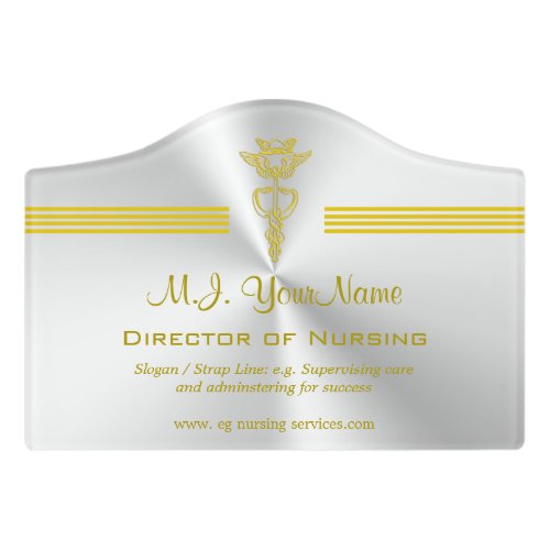 Nursing profession design with golden caduceus door sign