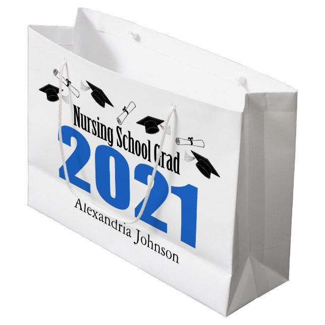 Nursing School 2021 Graduation Gift Bag (Blue Cap) (Front Angled)