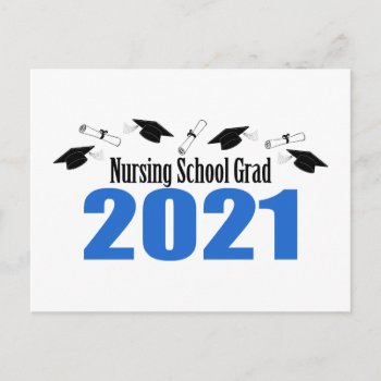 Nursing School 2021 Postcard Invite (blue Caps) by WindyCityStationery at Zazzle