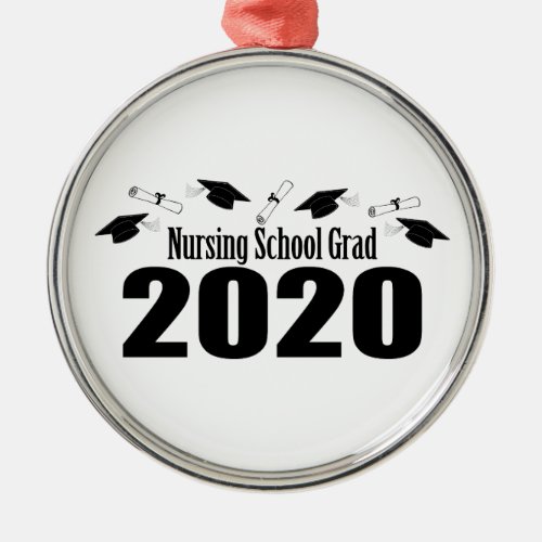 Nursing School Grad 2020 Caps And Diplomas Black Metal Ornament