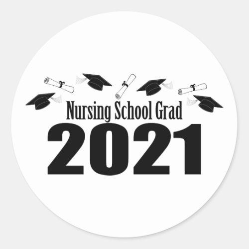Nursing School Grad 2021 Caps And Diplomas Black Classic Round Sticker