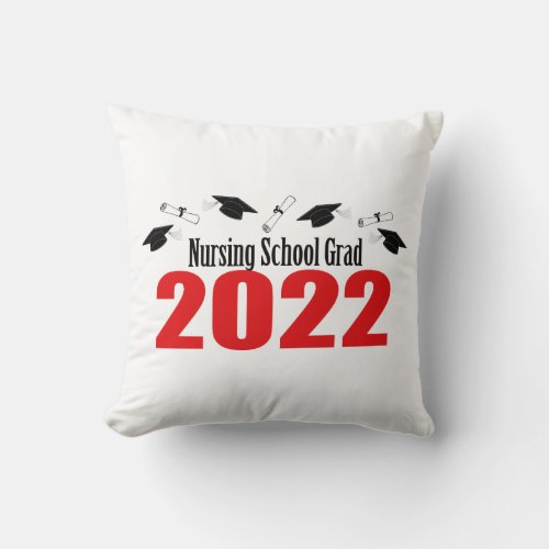 Nursing School Grad 2022 Caps And Diplomas Red Throw Pillow