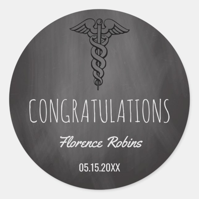 Nursing School Graduate | Caduceus Graduation Classic Round Sticker (Front)