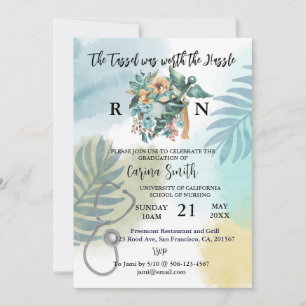 Nursing School Graduation Boho Botanical Floral Invitation