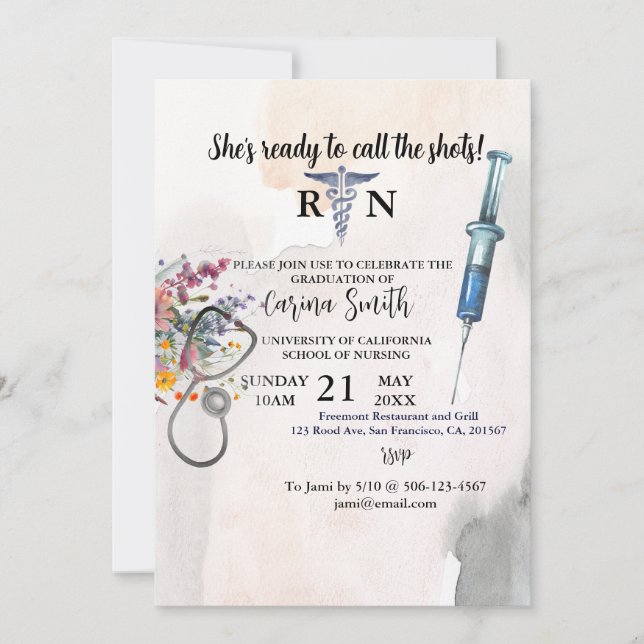 Nursing School Graduation Boho Wildflower Bouquet  Invitation (Front)