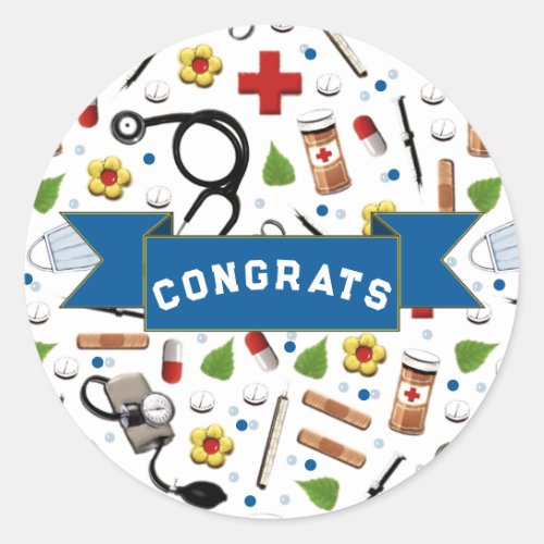 Nursing School Graduation Congrats Classic Round Sticker