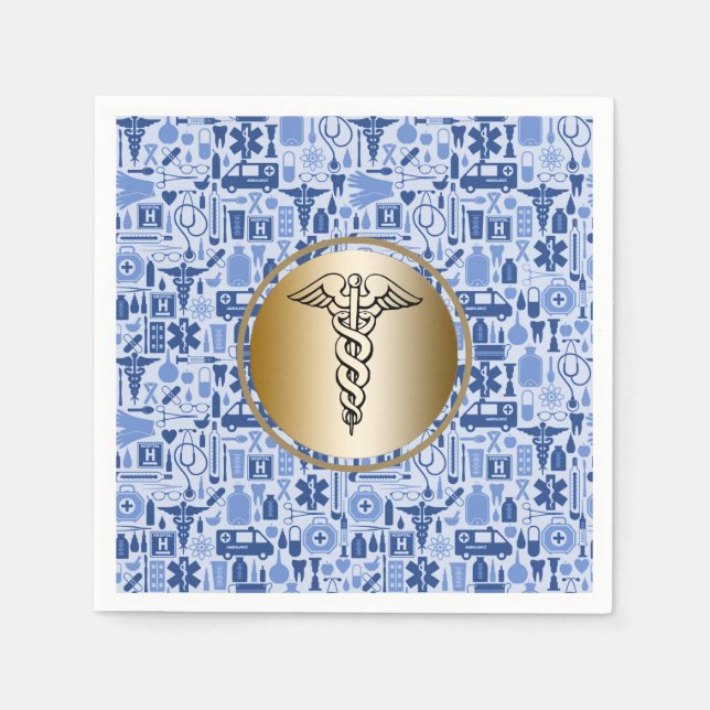 Nursing School Graduation Gold Caduceus Napkins (Front)