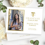 Nursing school graduation gold elegant photo<br><div class="desc">Modern formal elegant gold glitter and white nursing school graduation announcement card template with your custom photo and text.</div>