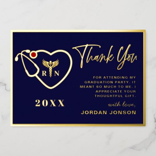 Nursing School Graduation Gold Foil Thank You Card