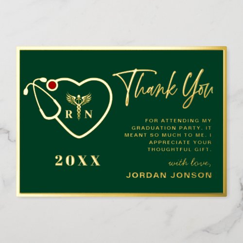 Nursing School Graduation Gold Foil Thank You Card