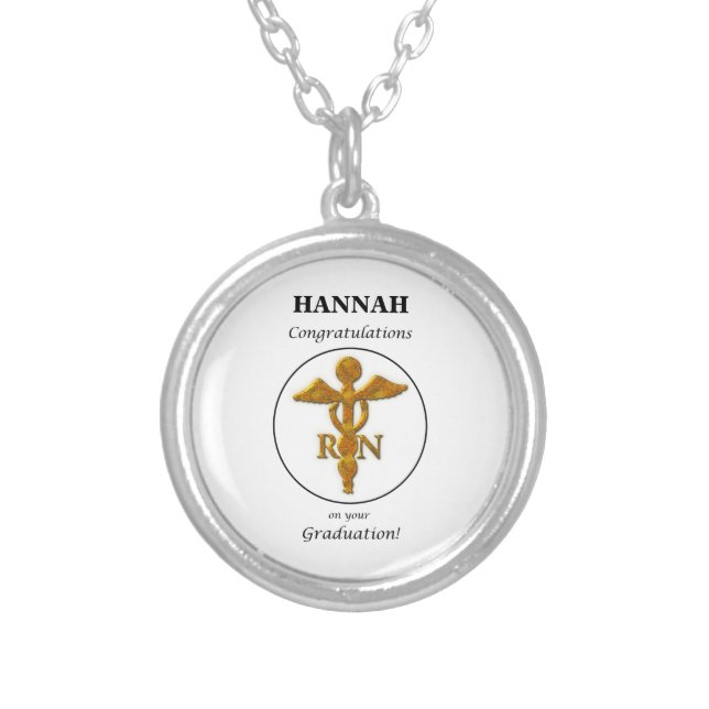 Nursing School Graduation Graduation Antique Gold Silver Plated Necklace (Front)