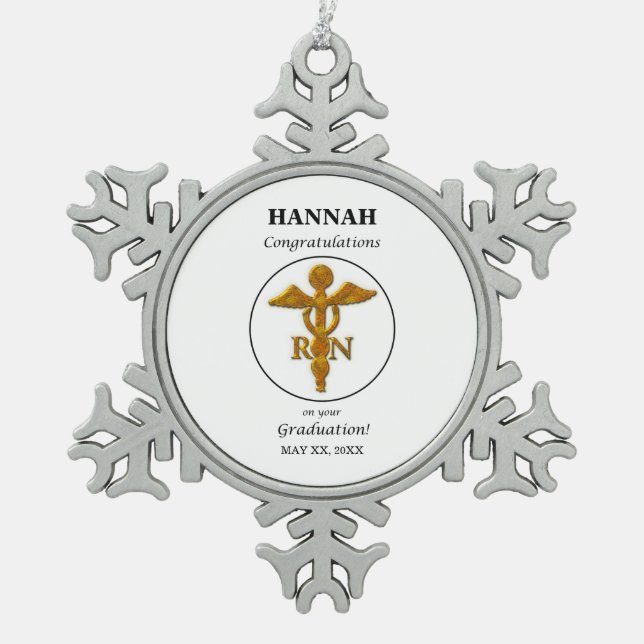 Nursing School Graduation Graduation Antique Gold Snowflake Pewter Christmas Ornament (Front)