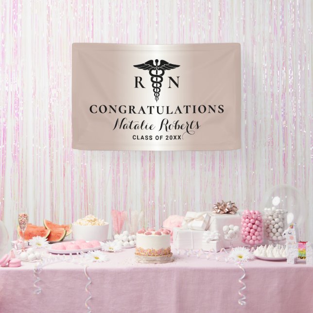 Nursing School Graduation Modern Rose Gold  Banner (Party)