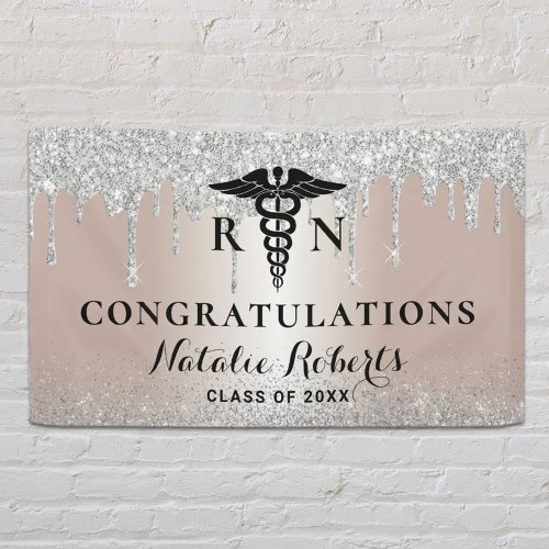 Nursing School Graduation Modern Rose Gold Silver Banner