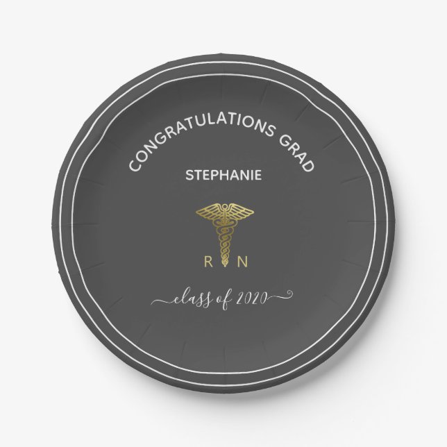 Nursing School Graduation Party  Dark Gray Paper Plates (Front)