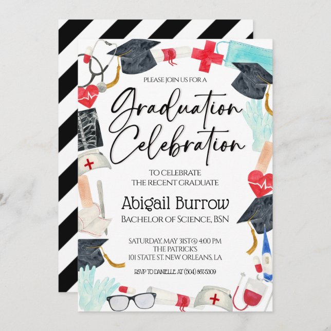 Nursing School Graduation Party Invitation (Front/Back)