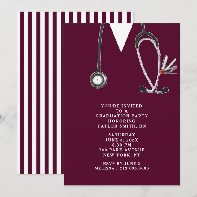 Nursing School Graduation Party Invitation (Front/Back)