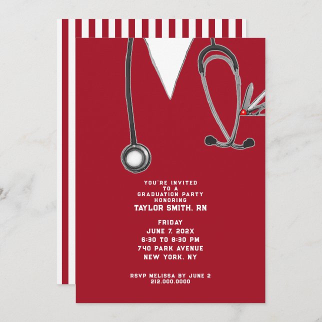 Nursing School Graduation Party Invitation (Front/Back)