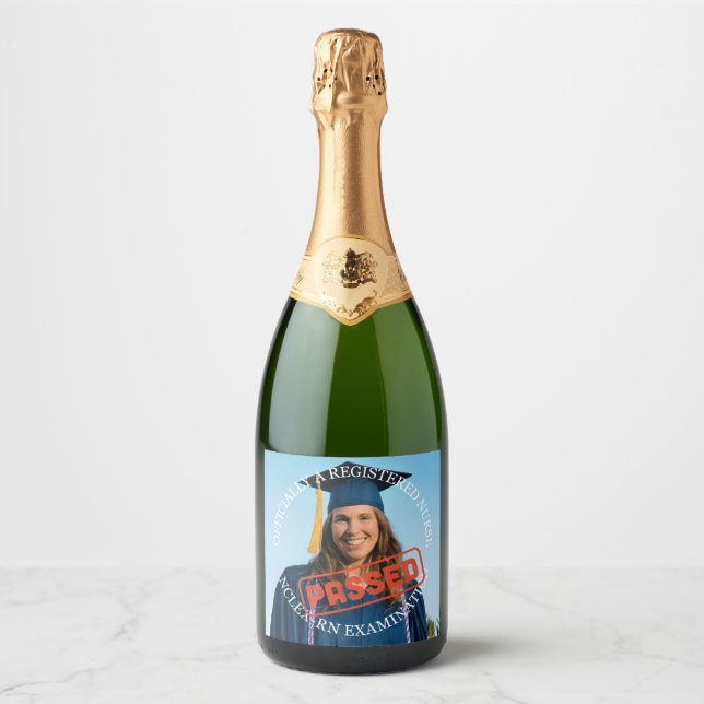 nursing school graduation party, pass nclex exam sparkling wine label (Front)