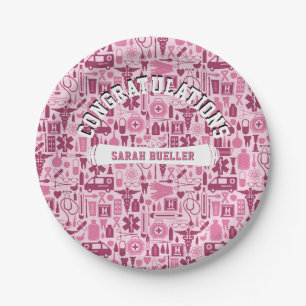 Nursing School Graduation Party Pink Pattern Paper Plates