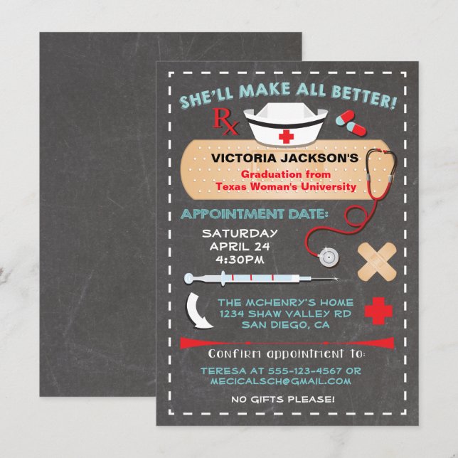 Nursing School Graduation Party Prescription Invitation (Front/Back)