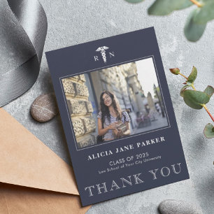 Nursing school graduation simple modern photo thank you card