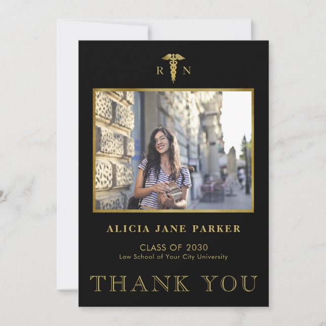 Nursing school graduation simple modern photo thank you card (Front)