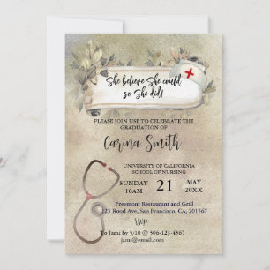 Nursing School Graduation Vintage Boho Floral Invitation